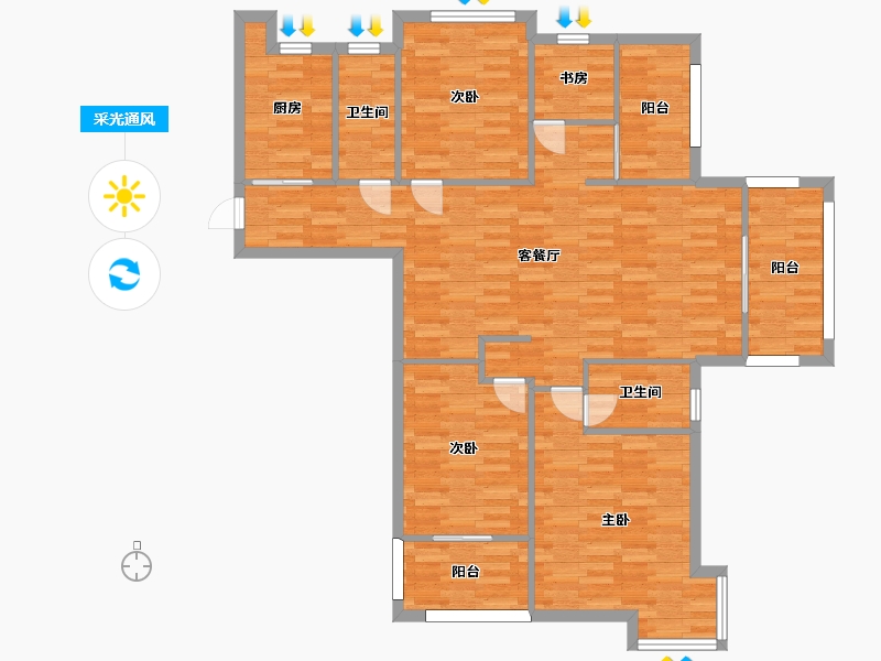 河南省-郑州市-九龙城天誉龙邸四期9号楼建面148m2-118.40-户型库-采光通风