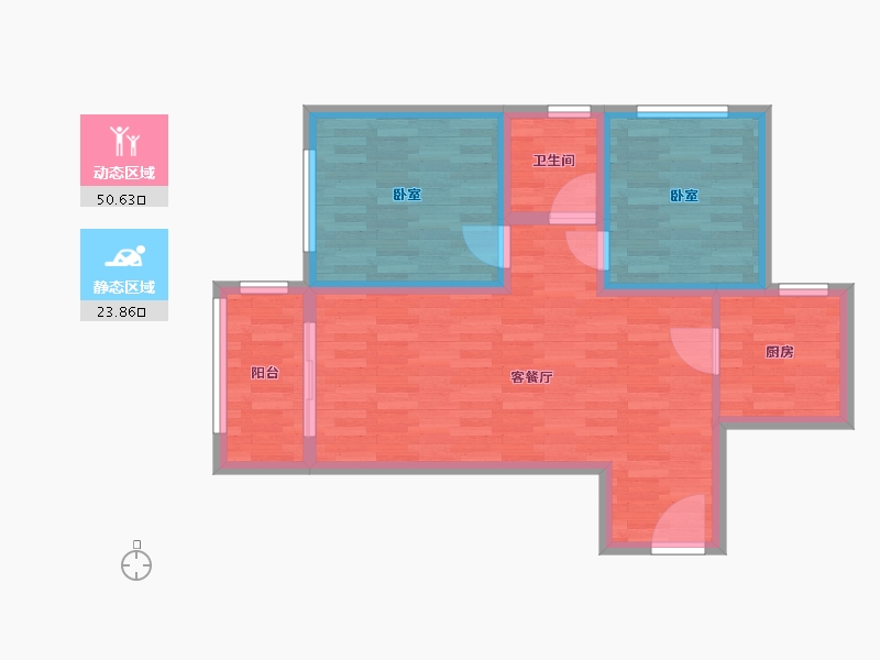 河南省-郑州市-绿都澜湾六期1号楼建面83m2-66.40-户型库-动静分区