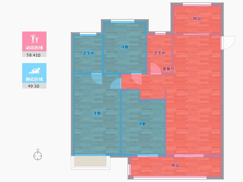 河南省-郑州市-世茂璀璨熙湖4号楼,6号楼建面123m2-98.40-户型库-动静分区