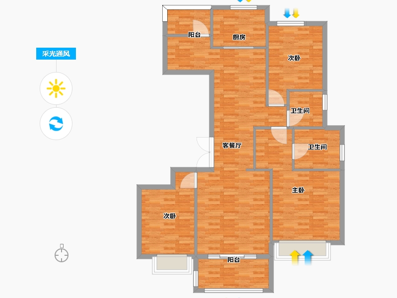 河南省-郑州市-世茂璀璨熙湖5号楼建面135m2-108.00-户型库-采光通风