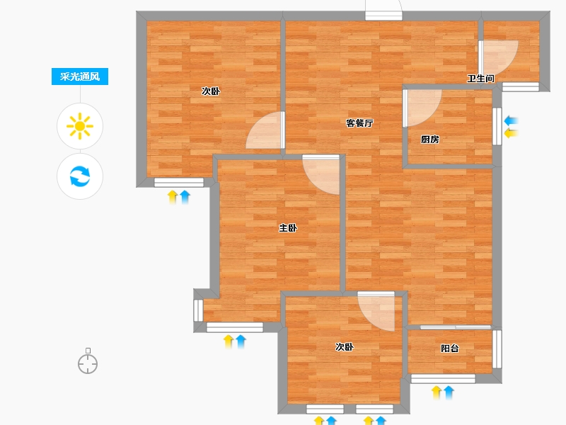 河南省-郑州市-郑地璞园建面90m2-72.00-户型库-采光通风