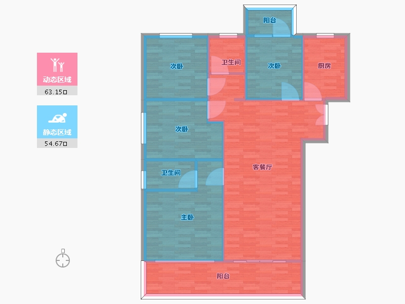 河南省-郑州市-永威西郡建面135m2-108.00-户型库-动静分区