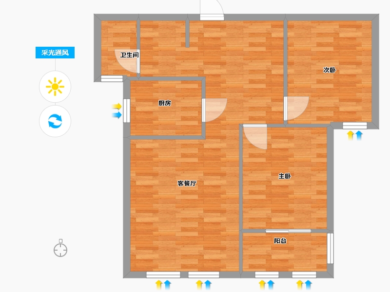 河南省-郑州市-郑地璞园建面88m2-70.40-户型库-采光通风