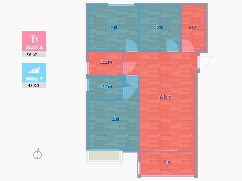 河南省-郑州市-中晟上宾城D户型建面120m2-96.00-户型库-动静分区