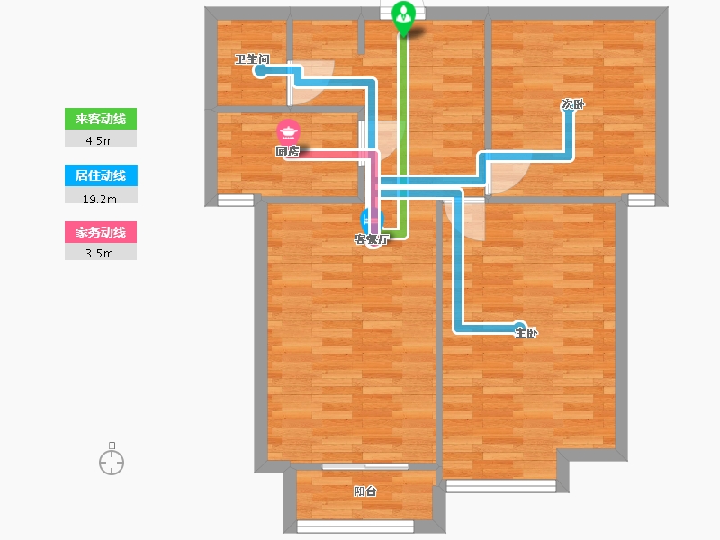 河南省-郑州市-中信广场7号楼建面90m2-72.00-户型库-动静线