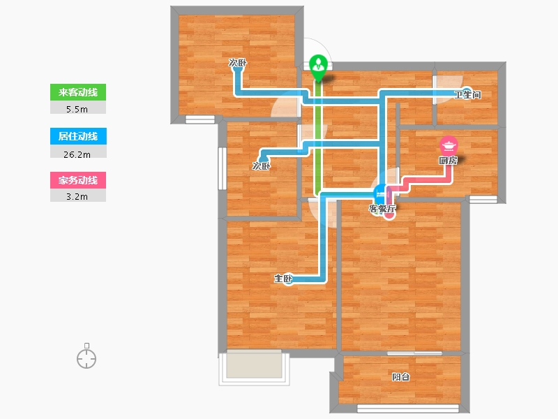 河南省-郑州市-中信广场8号楼建面90m2-72.00-户型库-动静线