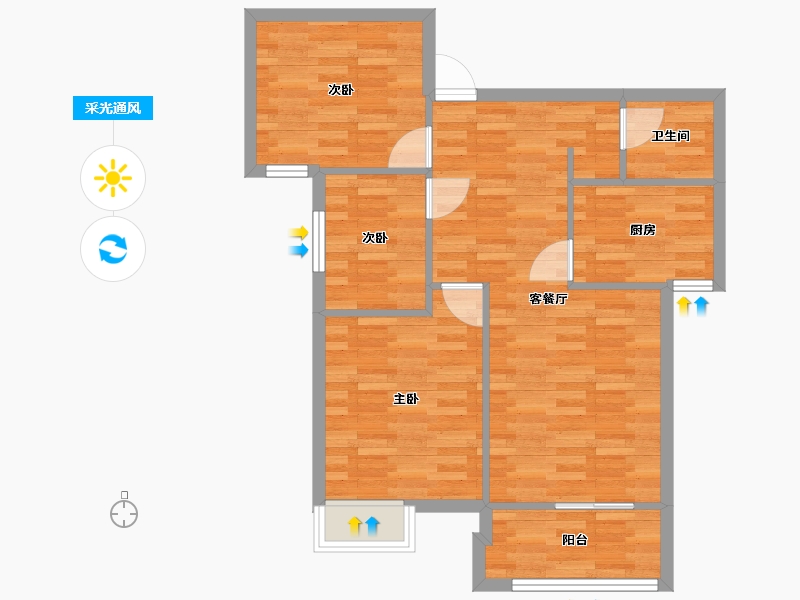 河南省-郑州市-中信广场8号楼建面90m2-72.00-户型库-采光通风