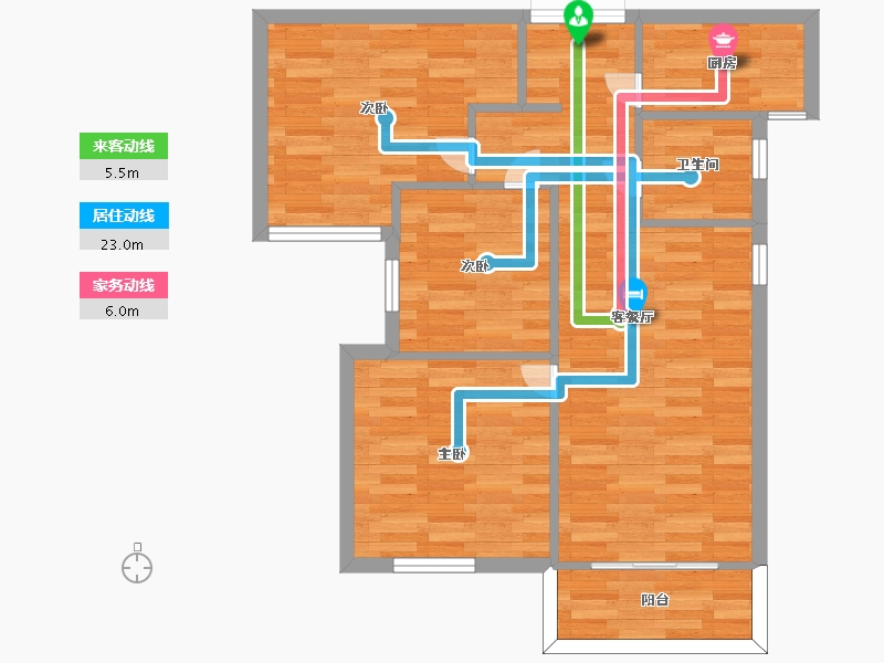 河南省-郑州市-龙源世纪龙城建面88m2-70.40-户型库-动静线