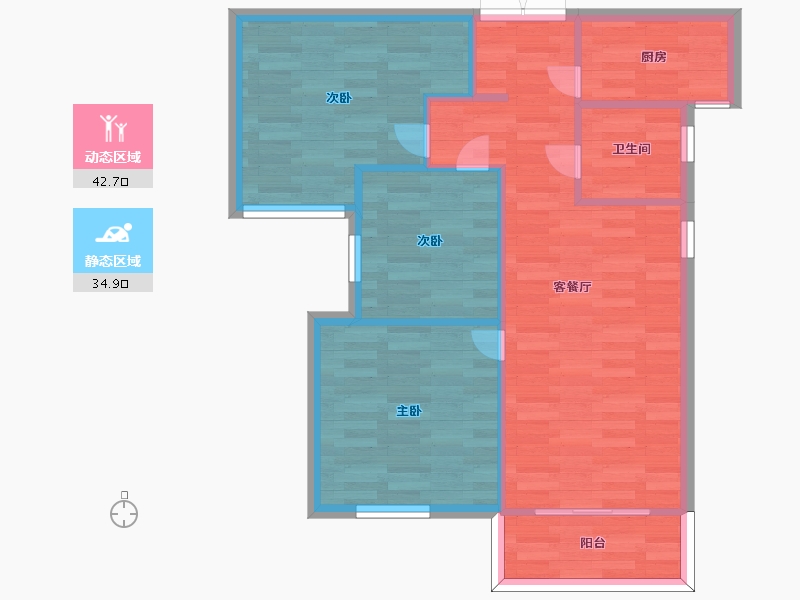 河南省-郑州市-龙源世纪龙城建面88m2-70.40-户型库-动静分区