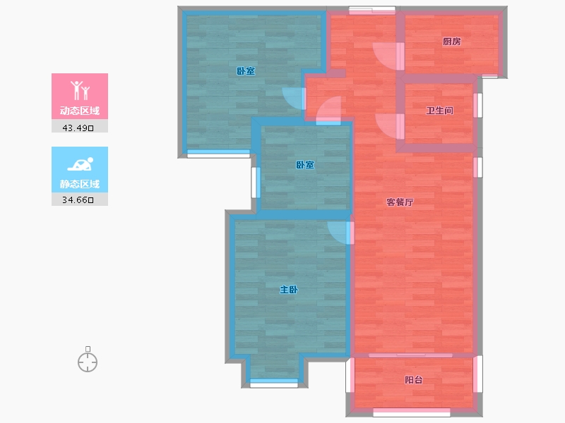 河南省-郑州市-龙源世纪龙城建面86m2-68.79-户型库-动静分区