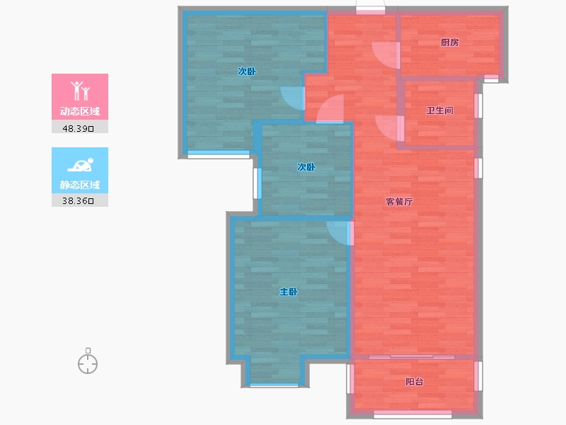 河南省-郑州市-龙源世纪龙城建面98m2-78.40-户型库-动静分区