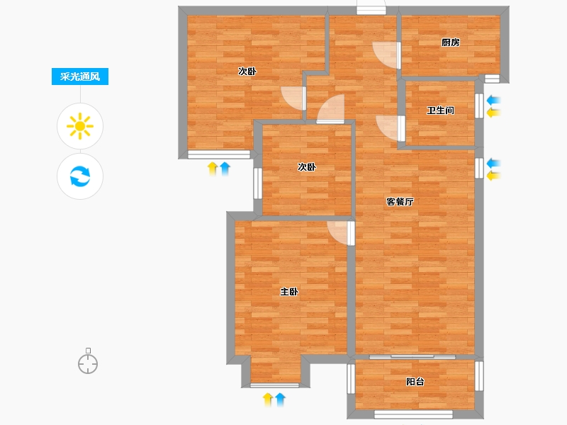 河南省-郑州市-龙源世纪龙城建面98m2-78.40-户型库-采光通风