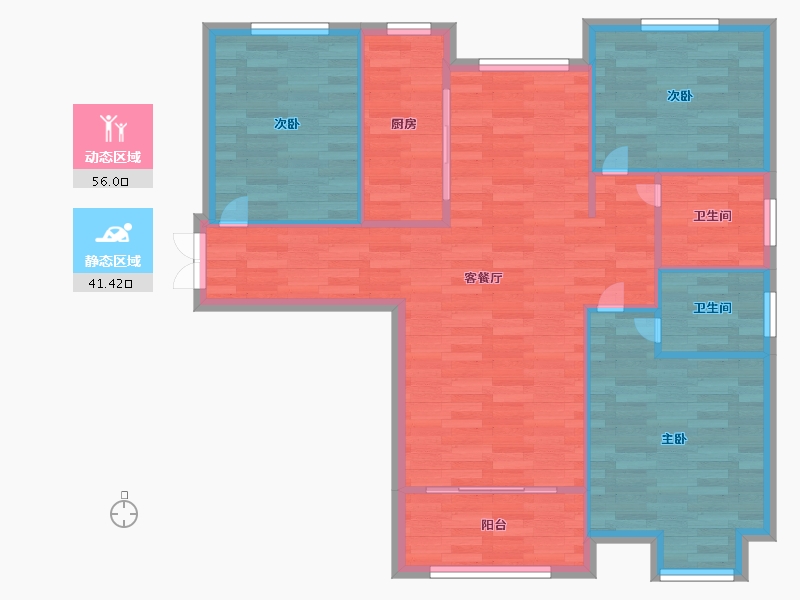 河南省-郑州市-龙源世纪龙城建面111m2-88.80-户型库-动静分区