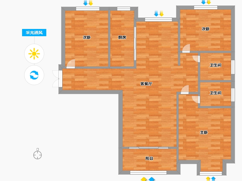 河南省-郑州市-龙源世纪龙城建面111m2-88.80-户型库-采光通风