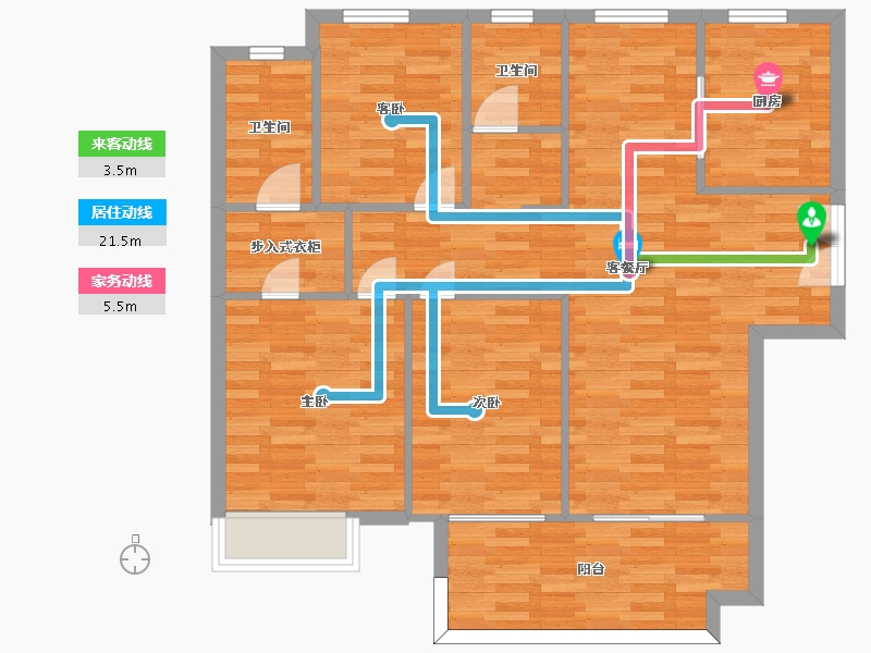 河南省-郑州市-绿地花语城建面123m2-98.40-户型库-动静线