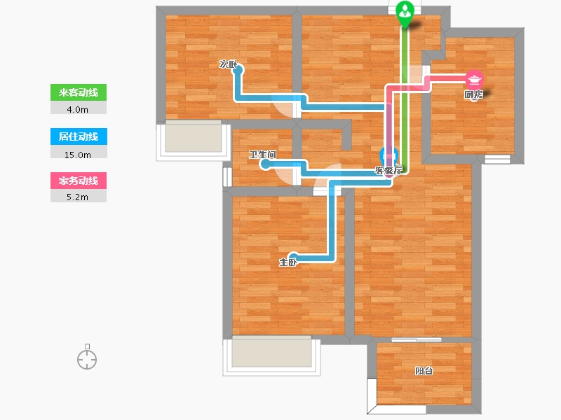 河南省-郑州市-绿地花语城三期2号楼建面78m2-62.40-户型库-动静线