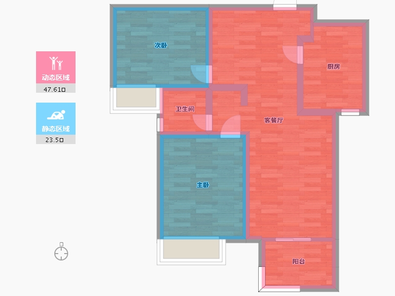 河南省-郑州市-绿地花语城三期2号楼建面78m2-62.40-户型库-动静分区