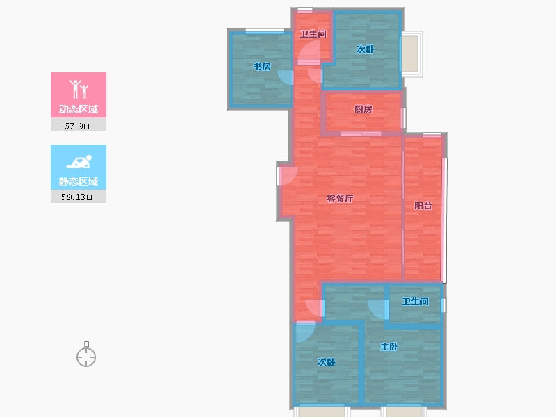 河南省-郑州市-绿都澜湾D3建面142m2-113.60-户型库-动静分区