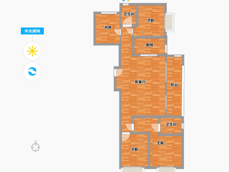 河南省-郑州市-绿都澜湾D3建面142m2-113.60-户型库-采光通风