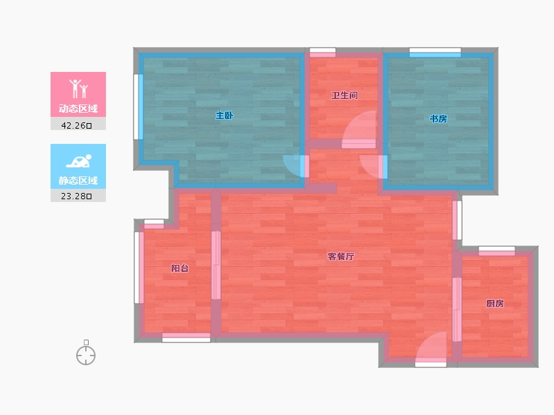 河南省-郑州市-绿都澜湾建面72m2-57.61-户型库-动静分区