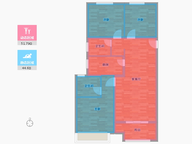 河南省-郑州市-绿都澜湾建面108m2-86.40-户型库-动静分区