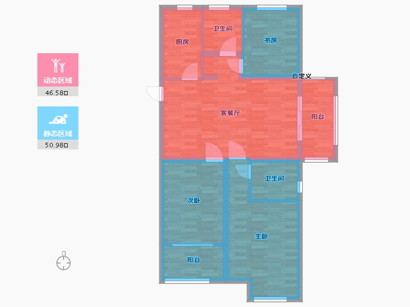 河南省-郑州市-绿都澜湾建面109m2-87.20-户型库-动静分区