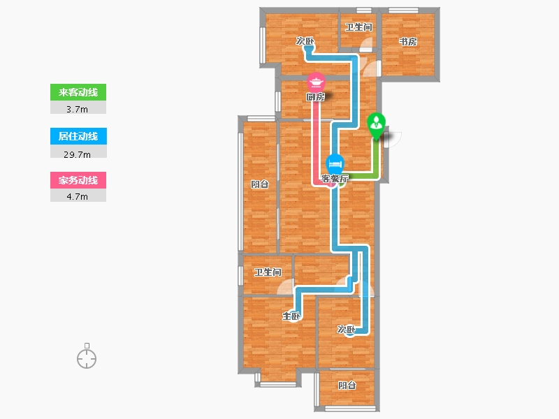 河南省-郑州市-绿都澜湾建面142m2-113.61-户型库-动静线