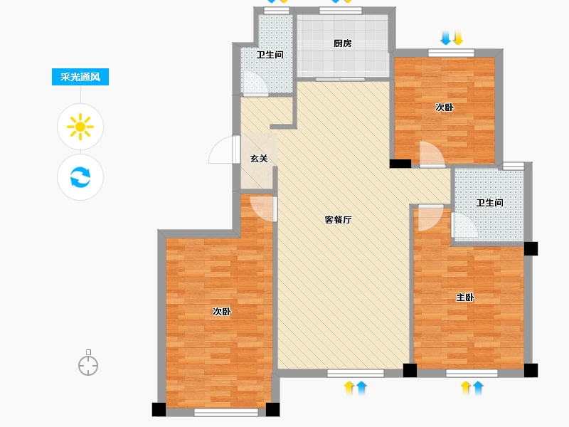 辽宁省-大连市-宏都熙景-96.18-户型库-采光通风