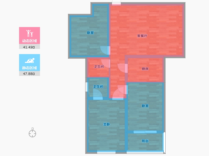 河南省-郑州市-世茂云尚城建面99m2-79.39-户型库-动静分区