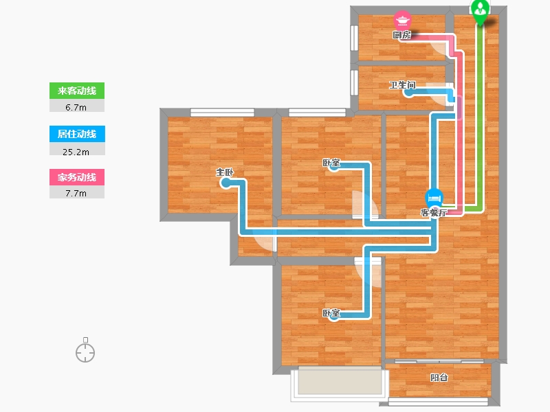 河南省-郑州市-鑫苑国际新城建面92m2-73.60-户型库-动静线