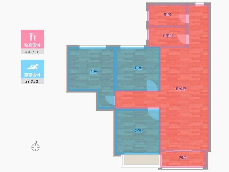 河南省-郑州市-鑫苑国际新城建面92m2-73.60-户型库-动静分区