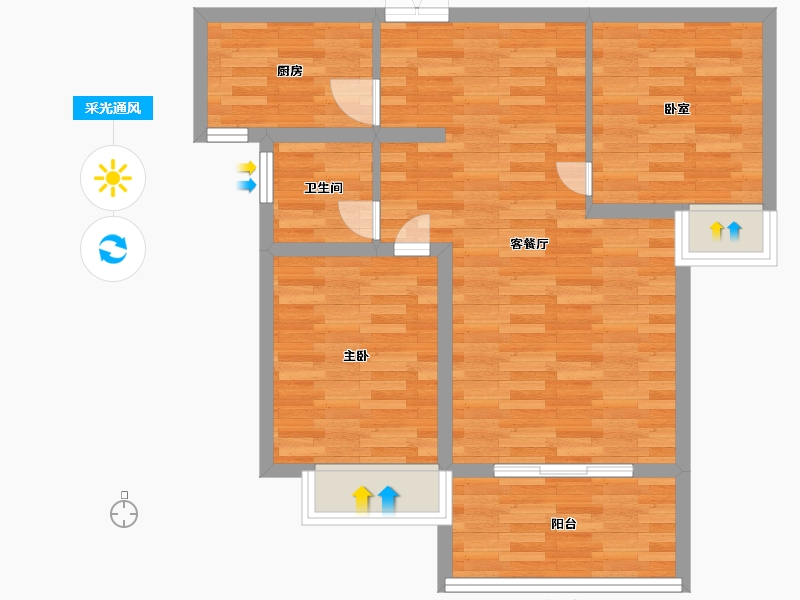 河南省-郑州市-阳光城建面83m2-66.40-户型库-采光通风