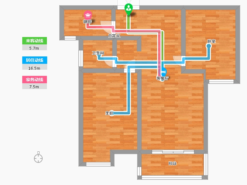 河南省-郑州市-阳光城建面90m2-72.00-户型库-动静线