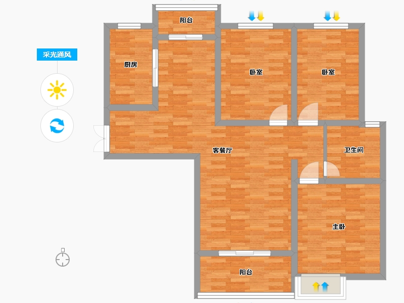 河南省-郑州市-阳光城建面118m2-94.41-户型库-采光通风