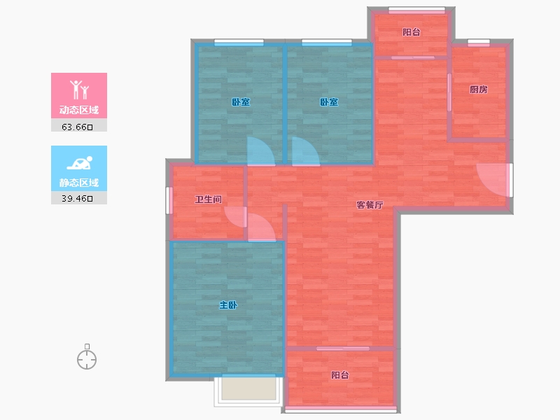 河南省-郑州市-阳光城七号院B2’建面118m2-94.40-户型库-动静分区