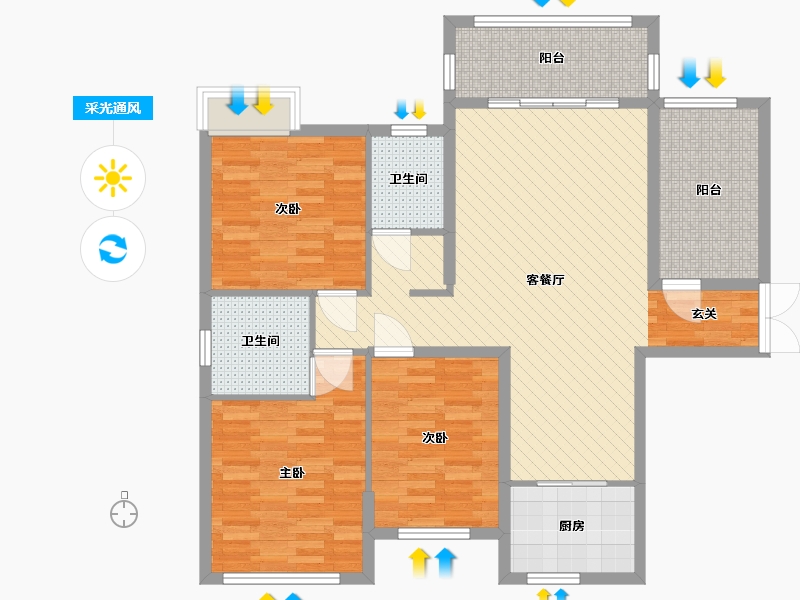 湖南省-长沙市-丽景华庭-104.02-户型库-采光通风