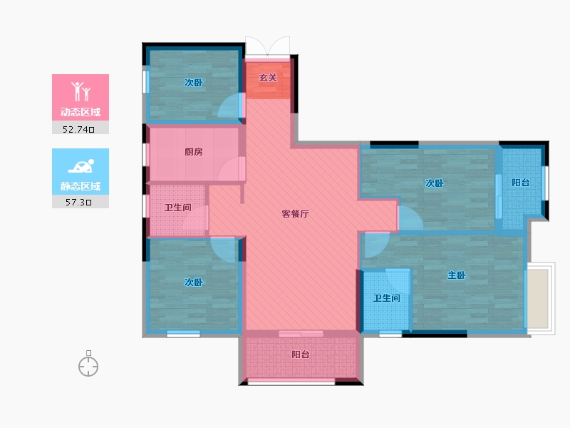 湖北省-黄石市-大冶市一品人家三期-96.52-户型库-动静分区