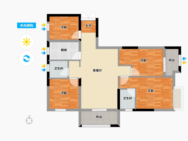 湖北省-黄石市-大冶市一品人家三期-96.52-户型库-采光通风