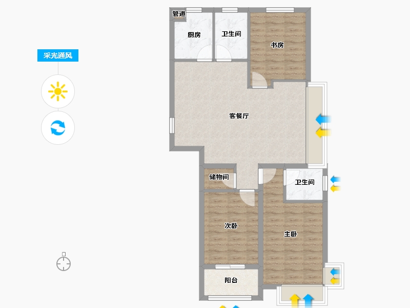 河北省-沧州市-龙岸清华-84.73-户型库-采光通风