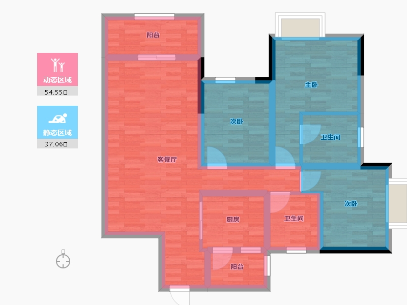 重庆-重庆市-龙湖椿山-80.09-户型库-动静分区