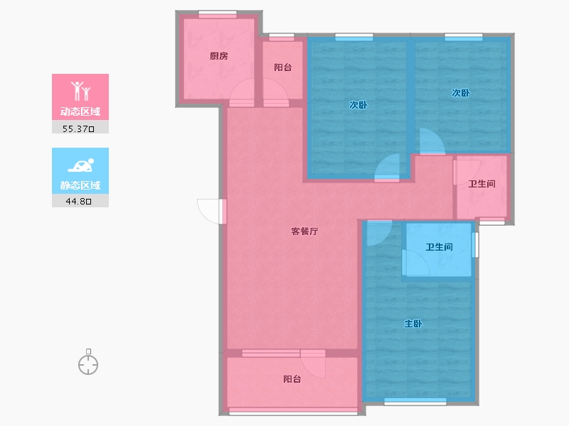 湖北省-咸宁市-锦绣天城-88.63-户型库-动静分区