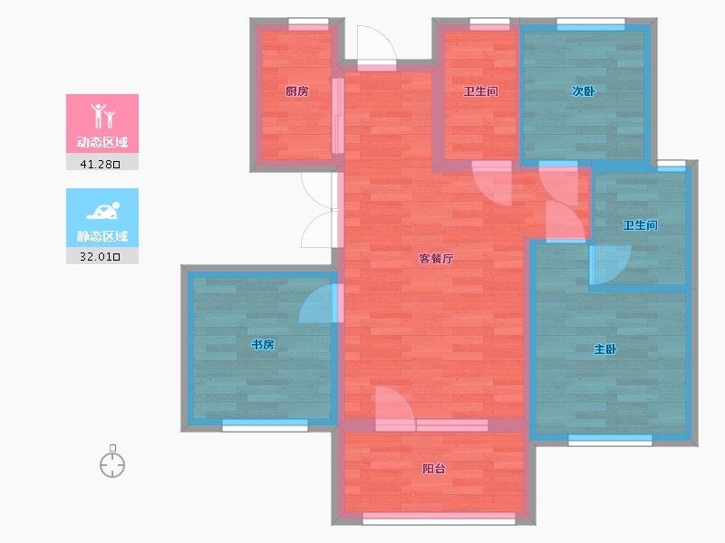 辽宁省-沈阳市-祥联大河原著-64.30-户型库-动静分区