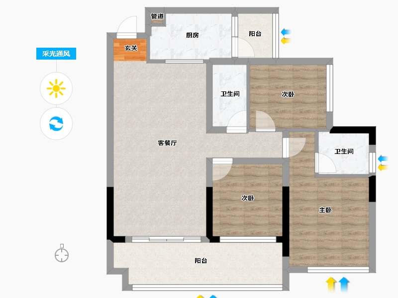 四川省-乐山市-滨河湾-85.45-户型库-采光通风