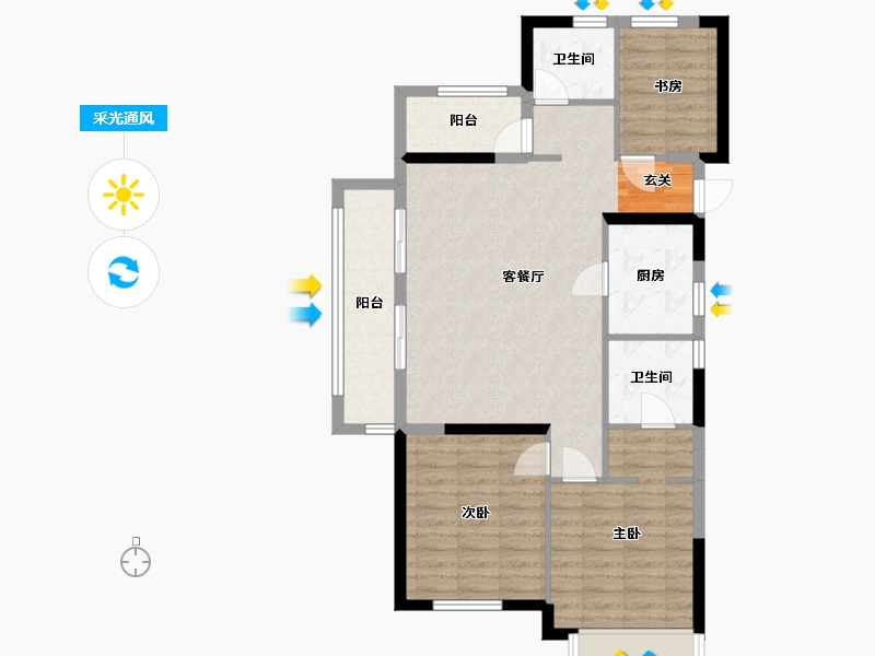 浙江省-宁波市-中骏合景府-90.00-户型库-采光通风