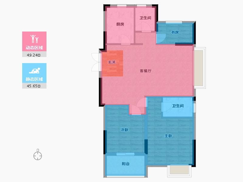 浙江省-宁波市-荣安桂语嵩江-86.00-户型库-动静分区