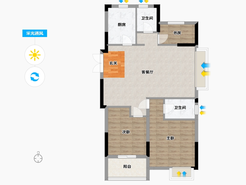 浙江省-宁波市-荣安桂语嵩江-86.00-户型库-采光通风