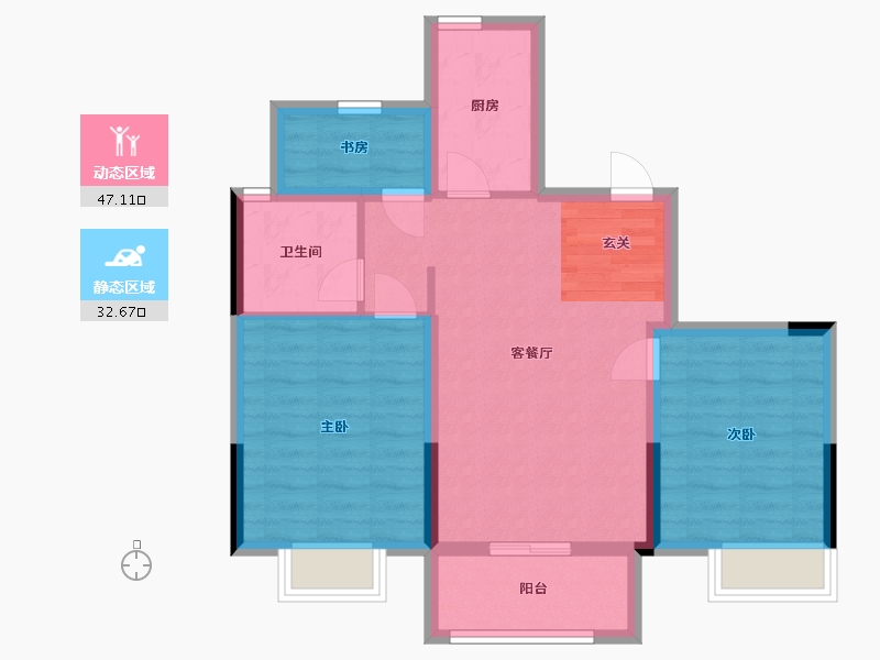 浙江省-宁波市-荣安桂语嵩江-71.00-户型库-动静分区