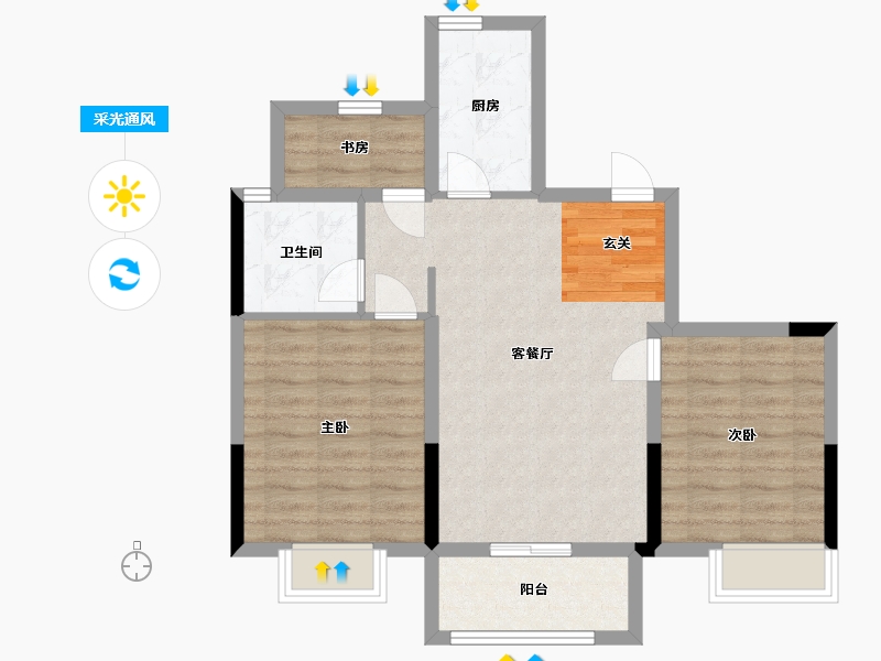 浙江省-宁波市-荣安桂语嵩江-71.00-户型库-采光通风