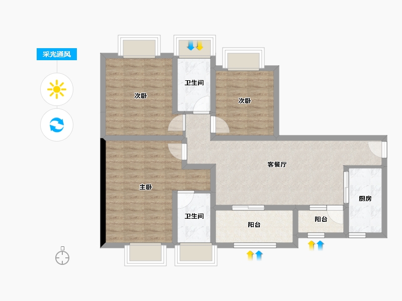 四川省-成都市-中铁骑士府邸-84.22-户型库-采光通风