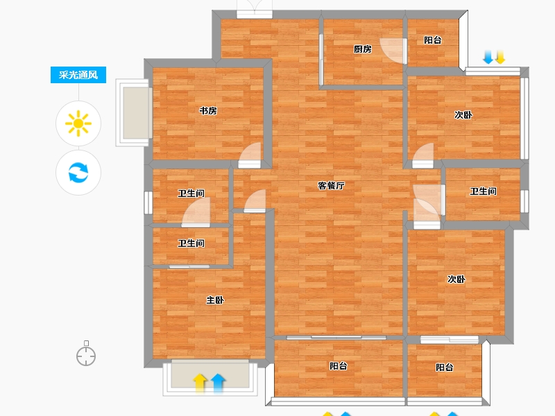 四川省-成都市-成都长虹天樾建面128m2-100.79-户型库-采光通风